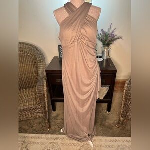Alex Evenings Mocha Cross Front Long Sparkly Evening Gown 16
